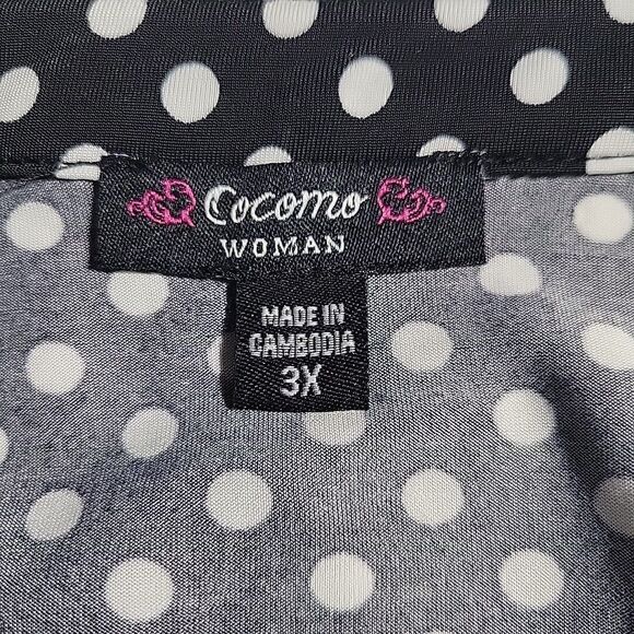 Cocomo Top Womens 3X Polka Dot 3/4 Roll Tab Sleeve Slinky V Neck Blouse Popover - Picture 9 of 10